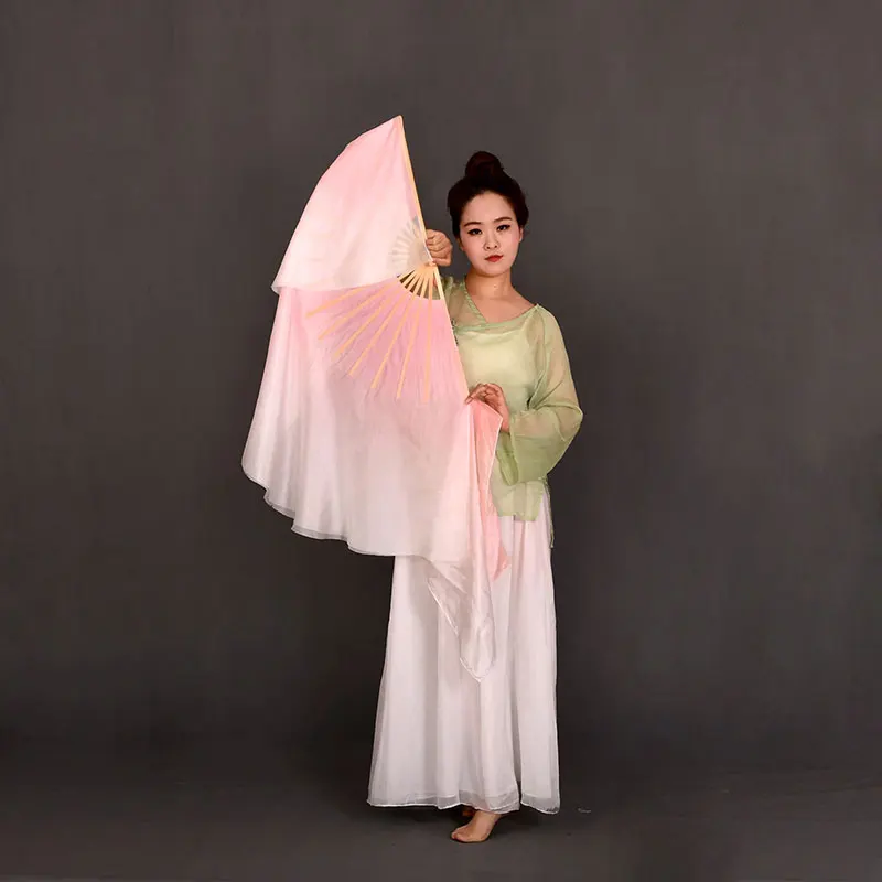 Magic Half Circle Double Fan Veils Silk Women Folk Dance Veil Pair(1L+1R) Two Layers Hand Dye