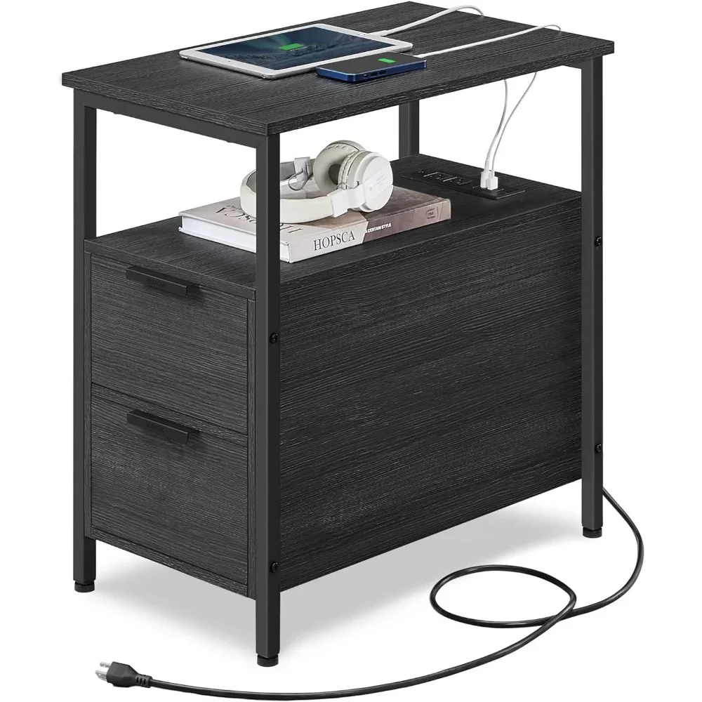 

Narrow End Table With 2 Drawers Nightstand for Small Spaces Bed Side Table Night Tables Storage Locker Black ULET321B22 Drawer