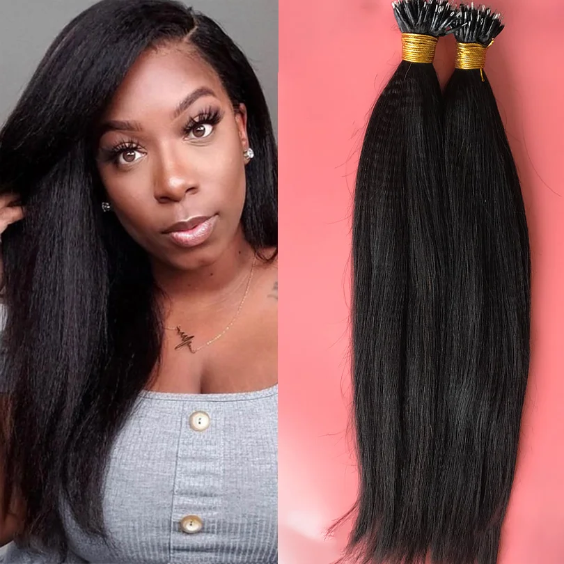 Nano Ring Human Hair Extensions Yaki Straight Brazilian Micro Nano Head Tip Human Hair Microlinks for Women