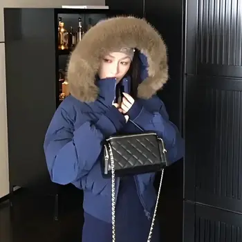 Parka corto semplice tinta unita Cappotto da strada alla moda con cerniera con cappuccio corto in cotone Abbigliamento invernale Giacca da donna da donna 1