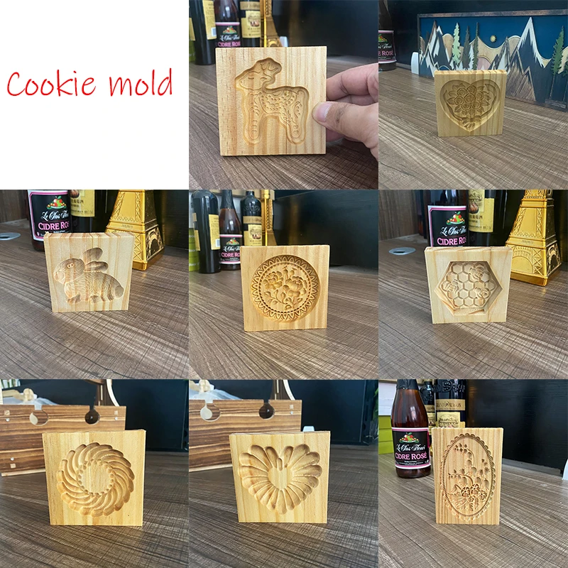 Baking Mold,Cookie Mould,Cookie Printing Mold,Cookie Maker Press Kit Wooden Cookie Mold Household Gingerbread Cake Mould Press 3D Biscuit Embossing Molds Bakery Gadget Baking Tool Kitchen Supplies