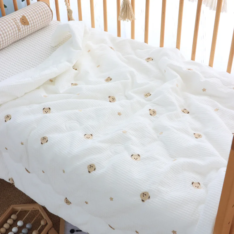 thick-muslin-cotton-embroidered-bear-star-baby-duvet-newborn-thermal-comforter-waffle-weave-infant-baby-crib-blanket-with-filler