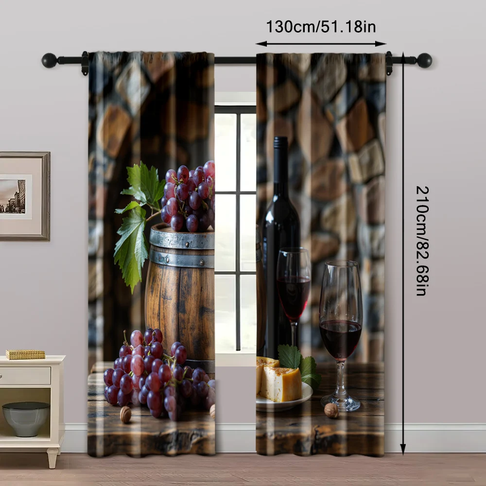 2pcs, Curtain Cloth Grapes & Red Wine Theme Durable Polyester (without rod) Art Deco Festive Use for Bedroom, Kitchen, Office & 5