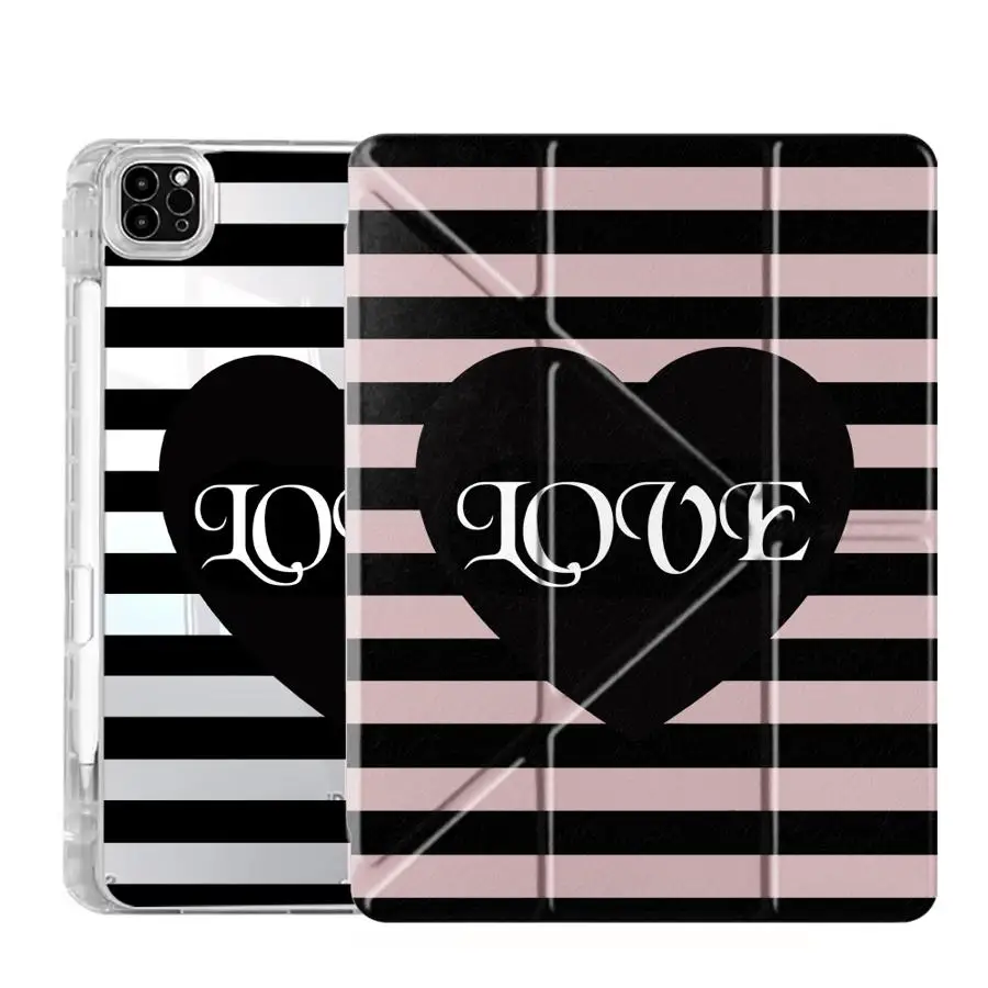 Elegant Black Stripes Tablet Case with Y-Fold Design