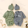 Baby knitted Jumpsuit with Hat Custom Embroidered Name Newborn Boys Girls Birth Gift Sweater Personalized Cute Crawling Suit Set 1