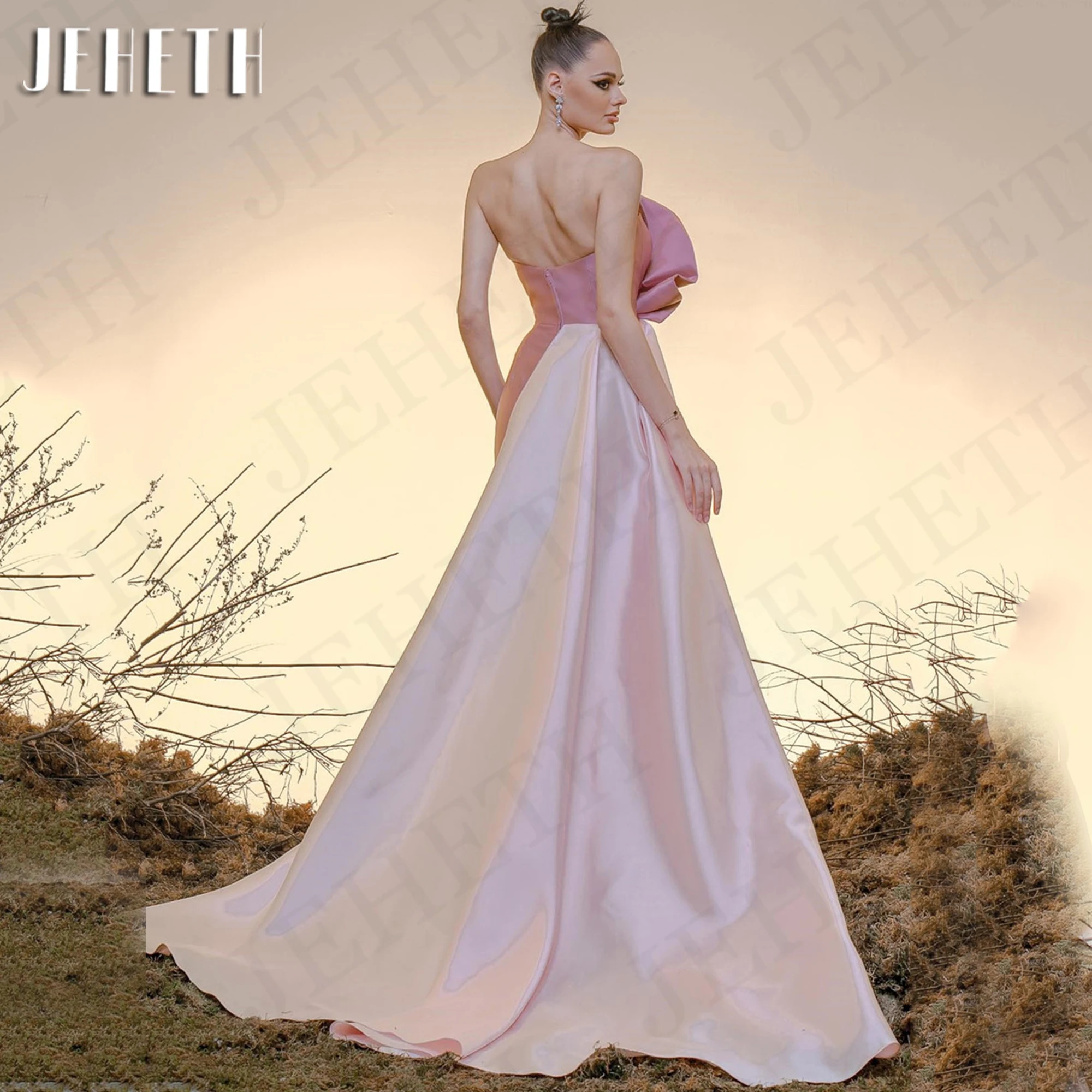 JEHETH Elegant Evening Dresses for Woman Party Mermaid Formal Satin Strapless Prom Dress Sleeveless Pink فساتين سهرة Customized 2