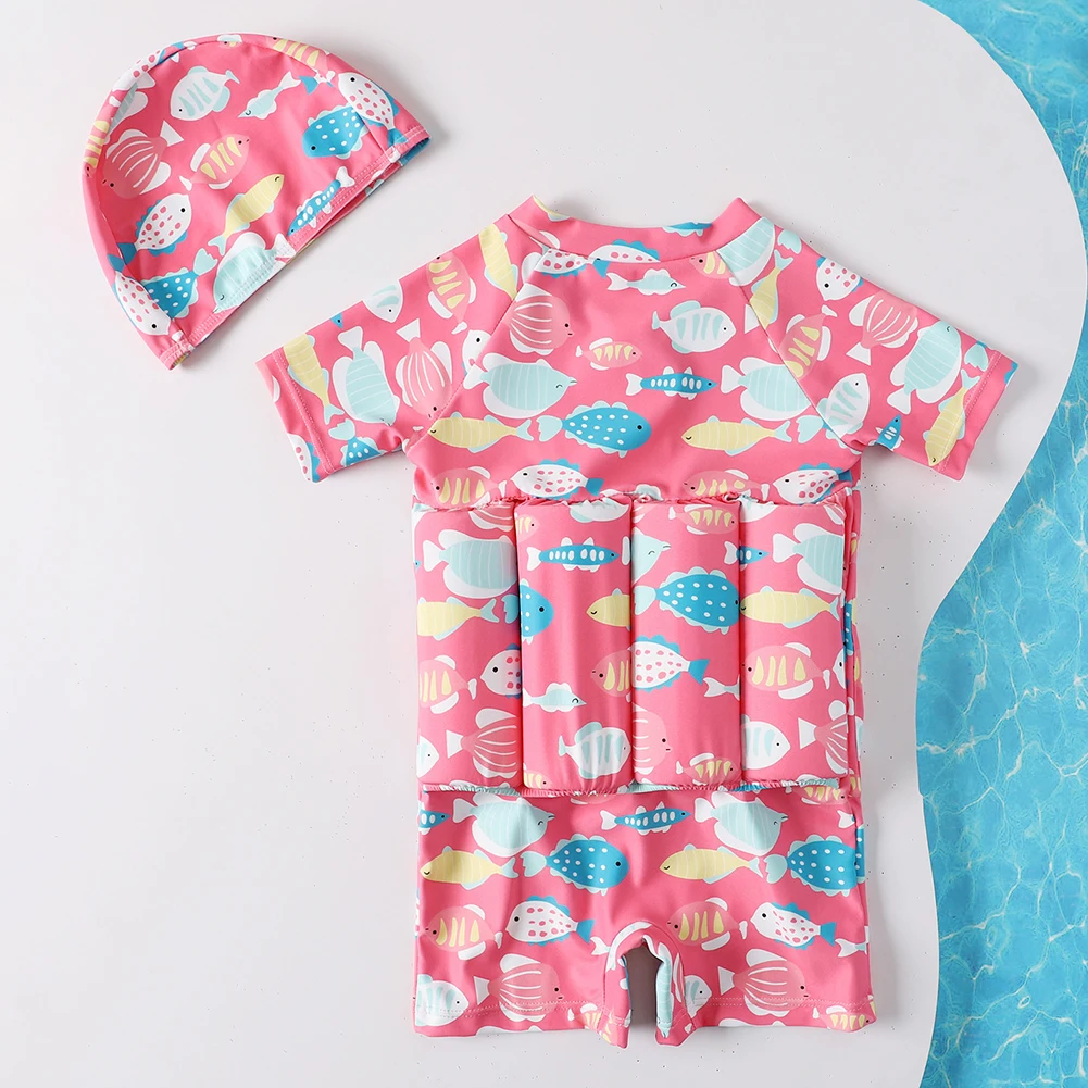 Summer One Piece Swimwear Cute Cartoon Baby Girls Float Striped Swim Vest 2-9 Years Kids Boys Floatation Swimsuit Buoyancy kids swimsuits