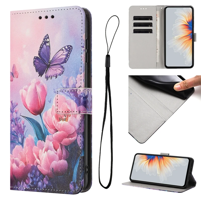 Elegant Wallet Flip Phone Case with Painted Design - Premium Protection and Style