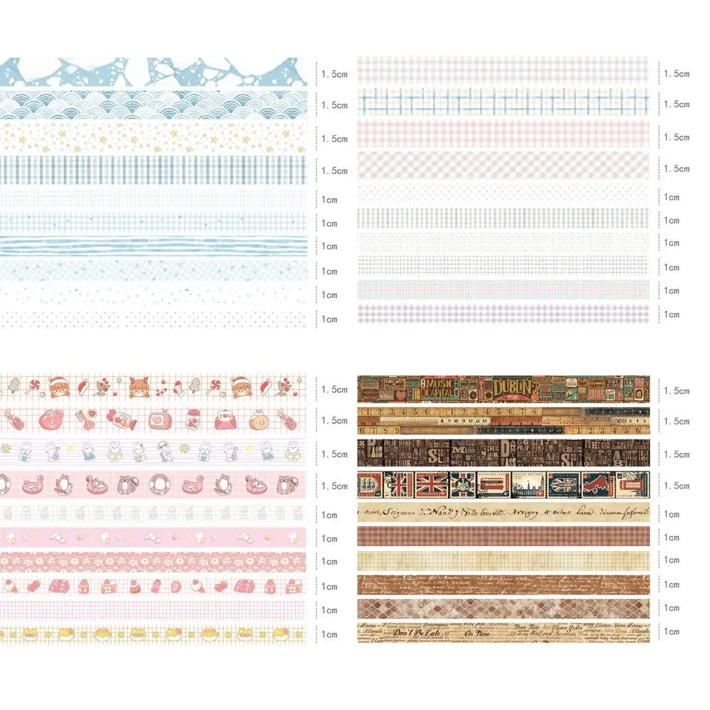 빈티지 스타일 10롤 와시 테이프 세트 접착식 DIY 저널 DIY 저널 테이프 공예용 레트로 스크랩북킹 테이프