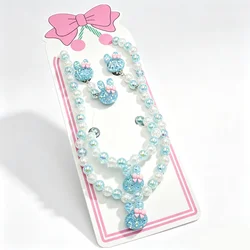 Handcrafted Unicorn Beaded Jewelry Set for Kids - Cute Animal Necklace, Bracelet, Ring, and Hair Clips for Little Princess Gifts (Blue rabbit)