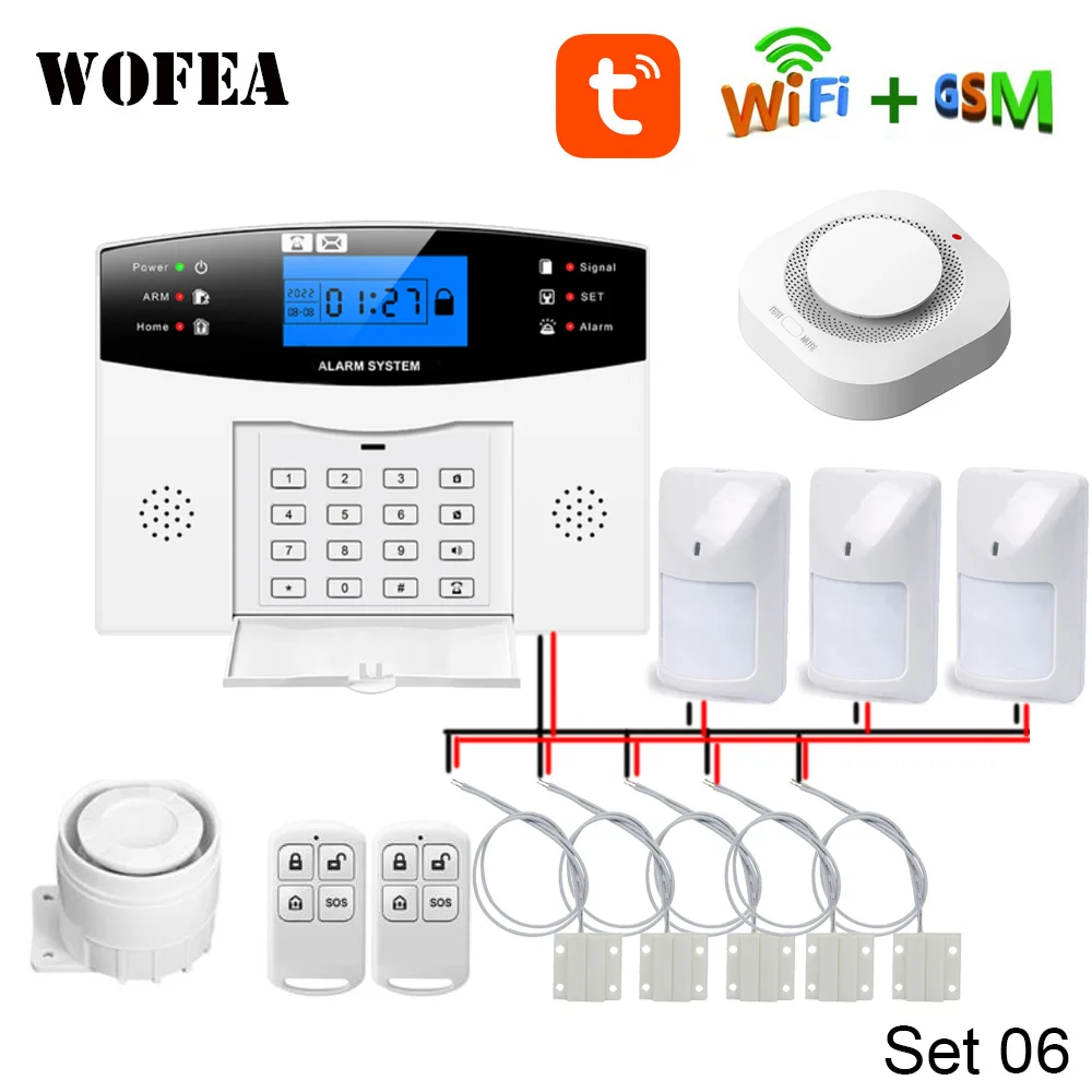 Tipo Cablato Home Security Tuya Smart Wifi Sistema Di Allarme Gsm Tastiera Lcd A 8 Zone Cablate Funziona Con Alexa E Google Home