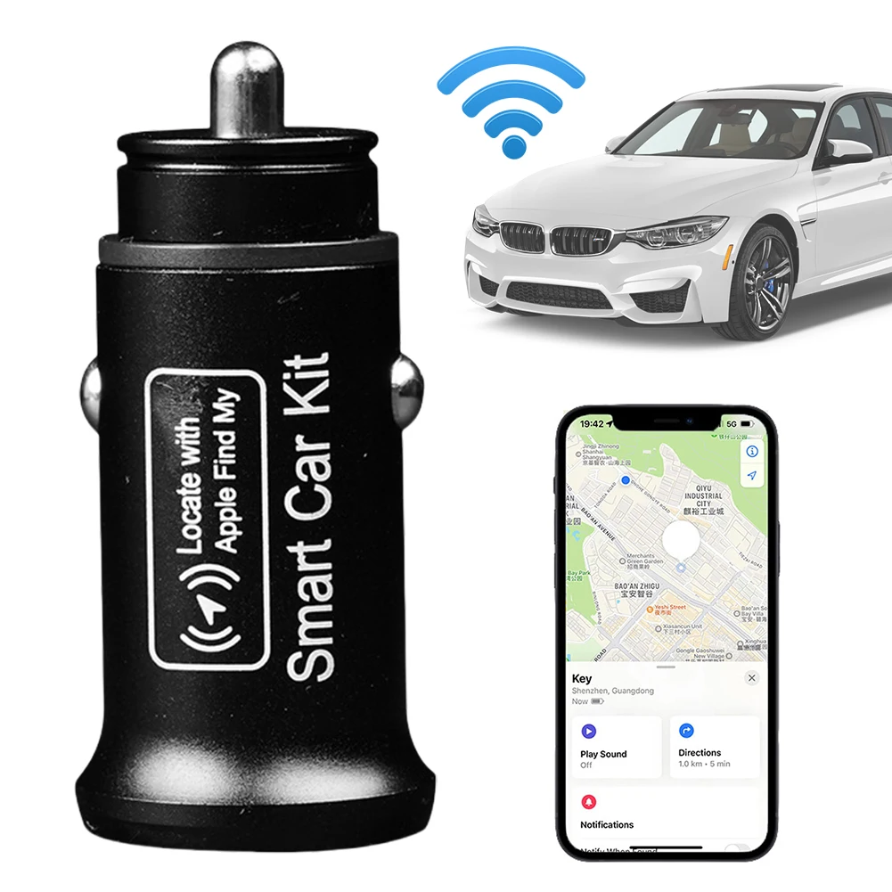 Cigarette Lighter Adapter GPS Tracker with USB & Type-C Charging Port Car Anti-Loss Device for Apple System Find My App