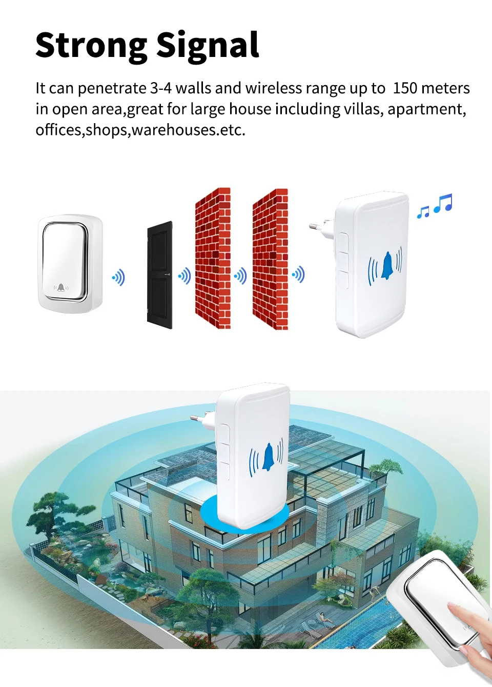 Wireless WiFi Bell Tuya Waterproof External Smart Door Bell for Smart Life App Setting,wireless doorbell
