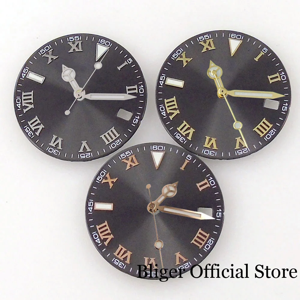 

BLIGER Fit NH35A NH36A Movement 29mm Grey Watch Dial Roman Numerals Luminous Dial Silver/Gold/Rose Gold Hands Date Window