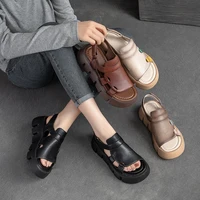 DRKANOL 2026 Handmade Genuine Leather Sandals Women Designer Luxury Hook And Loop Wedges Platform Casual Sandals Summer Shoes - Image 6