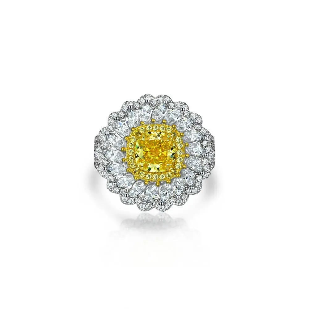 

Shipei Jewelry 2023 925 Silver Ring with Daisy Shape 1.5ct Fat Square