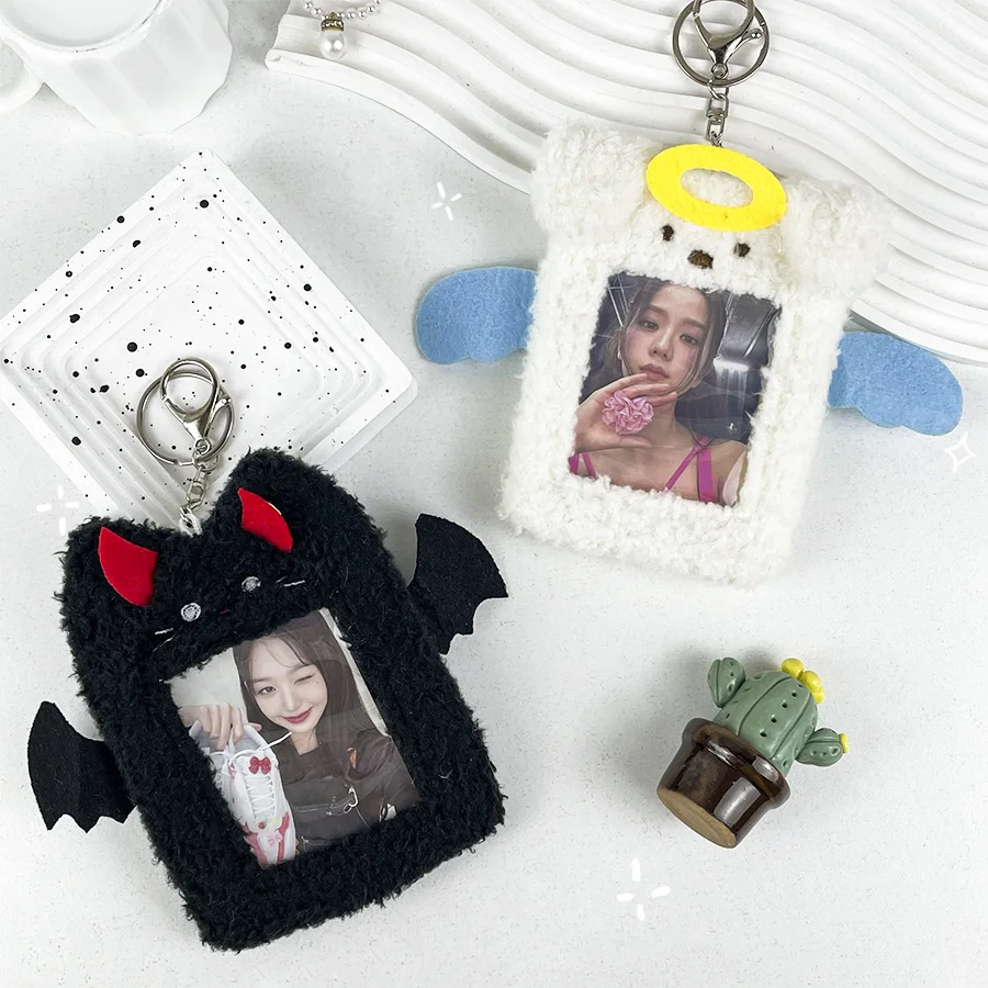 Cute Devil Plush Card Holder School Bag Key Chain Pendant 3 Inch Postcard Creative Angel Card Nesting Doll Storage Pocket card holders