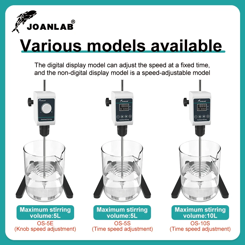 JOANLAB Stirrer Laboratory High Power Mixer Lab Electric Digital Display Overhead Stirrer 5/10L 1200rpm 110/220V OS-10S