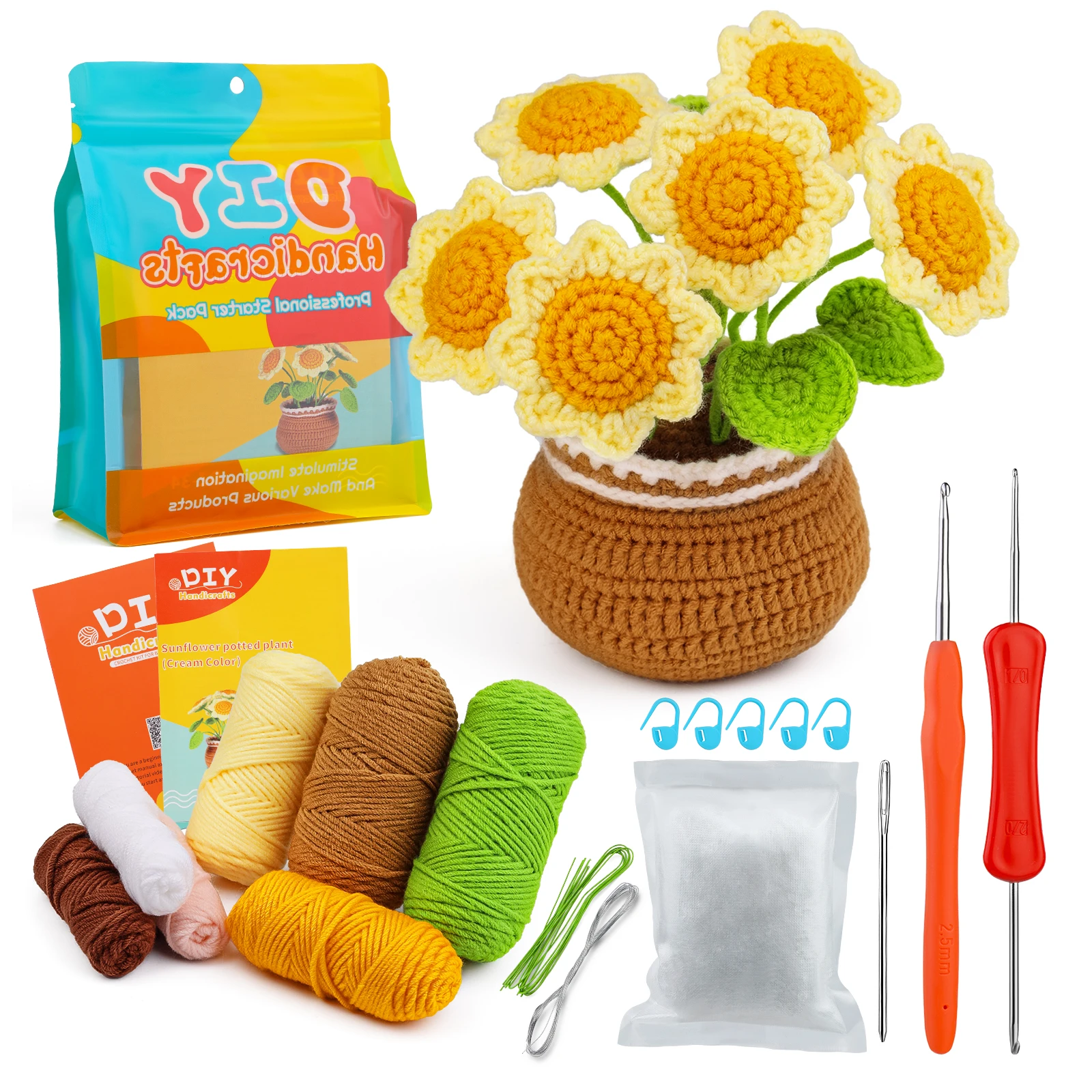 KRABALL Crochet Flower Kit for Beginners With Instruction Knitting Yarn  Thread Hook Needles Easy Knit Accessories Set DIY Craft - AliExpress