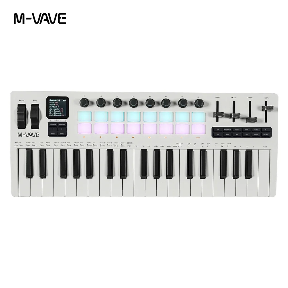 M-vave SMK-37 PRO 37-Key MIDI Keyboard 16 RGB Pads 4 Faders 8