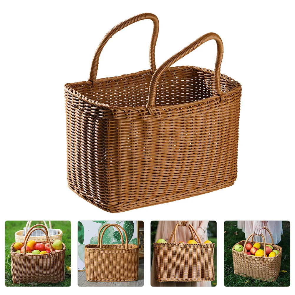

Woven Basket Groceries Rattan Vegetable Gift Storage Fruit Household Container Plastic Decorative Flower Shopping