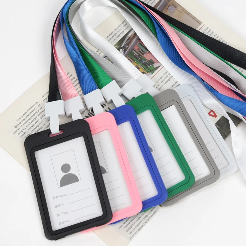 Unisex Work Color ID Card Holder Lanyard Badge Holders Identification Sleeve Dual Clear Business Exhibit School Strap Neck Hang 5