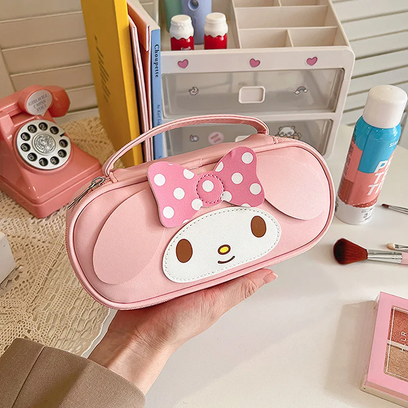 

Sanrio My Melody Student Pencil Case High-capacity Women Makeup Bag Cute Kuromi Cinnamoroll PU Zipper Bag Travel Wash Pouch