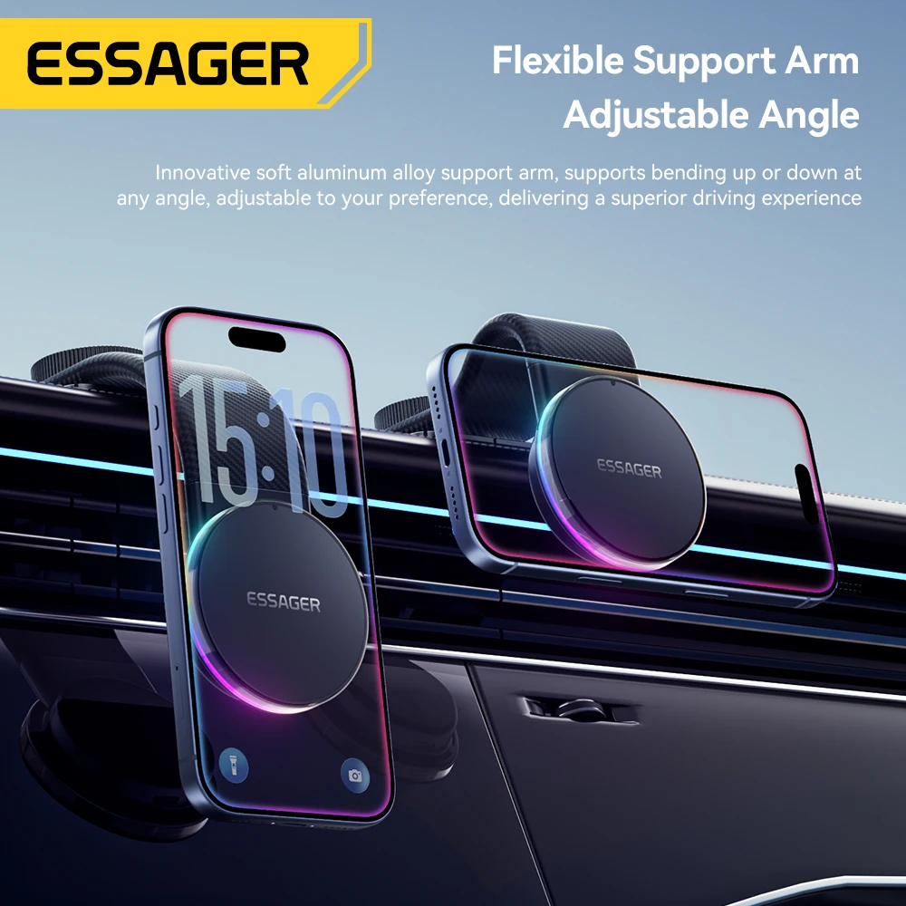 Essager 360° Free Rotation Magnetic Car Phone Holder LED 15W Wireless Charger Stand for Magsafe For iPhone 17 16 15 14 Pro Max