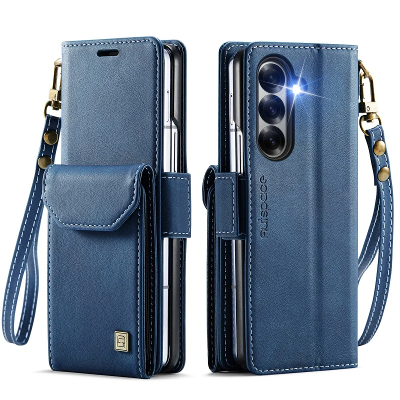 Vintage Leather Wallet Phone Case with Wrist Strap and Card Holder