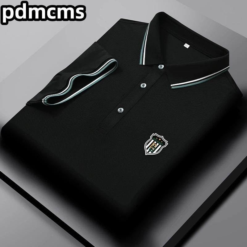 

Высококачественная Роскошная брендовая мужская рубашка-поло 2023 Новинка шелковая мужская футболка с отложным воротником корейский тренд модная повседневная приталенная мужская одежда