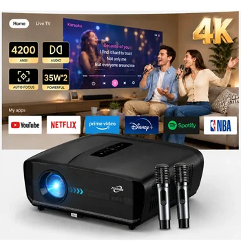 Proiettore 1000D 4K Ultra HD Google TV 4200 ANSI Home Theater per film con messa a fuoco automatica 1080P Smart Netflix con microfono