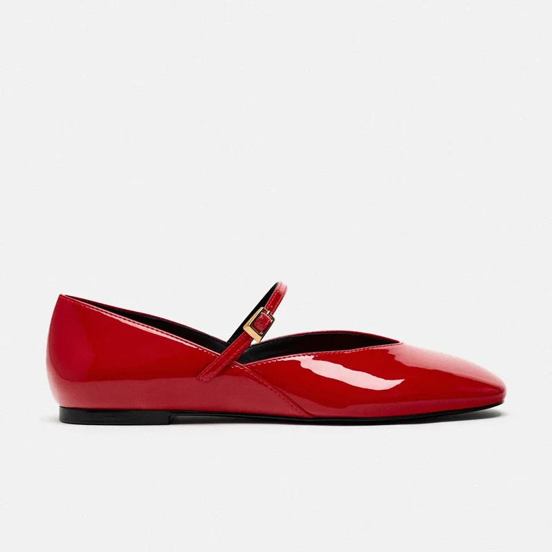 Spring Designer Red Women Ballet Shoes Casual Round Toe Flats Patent Leather Office Female Shoes 4