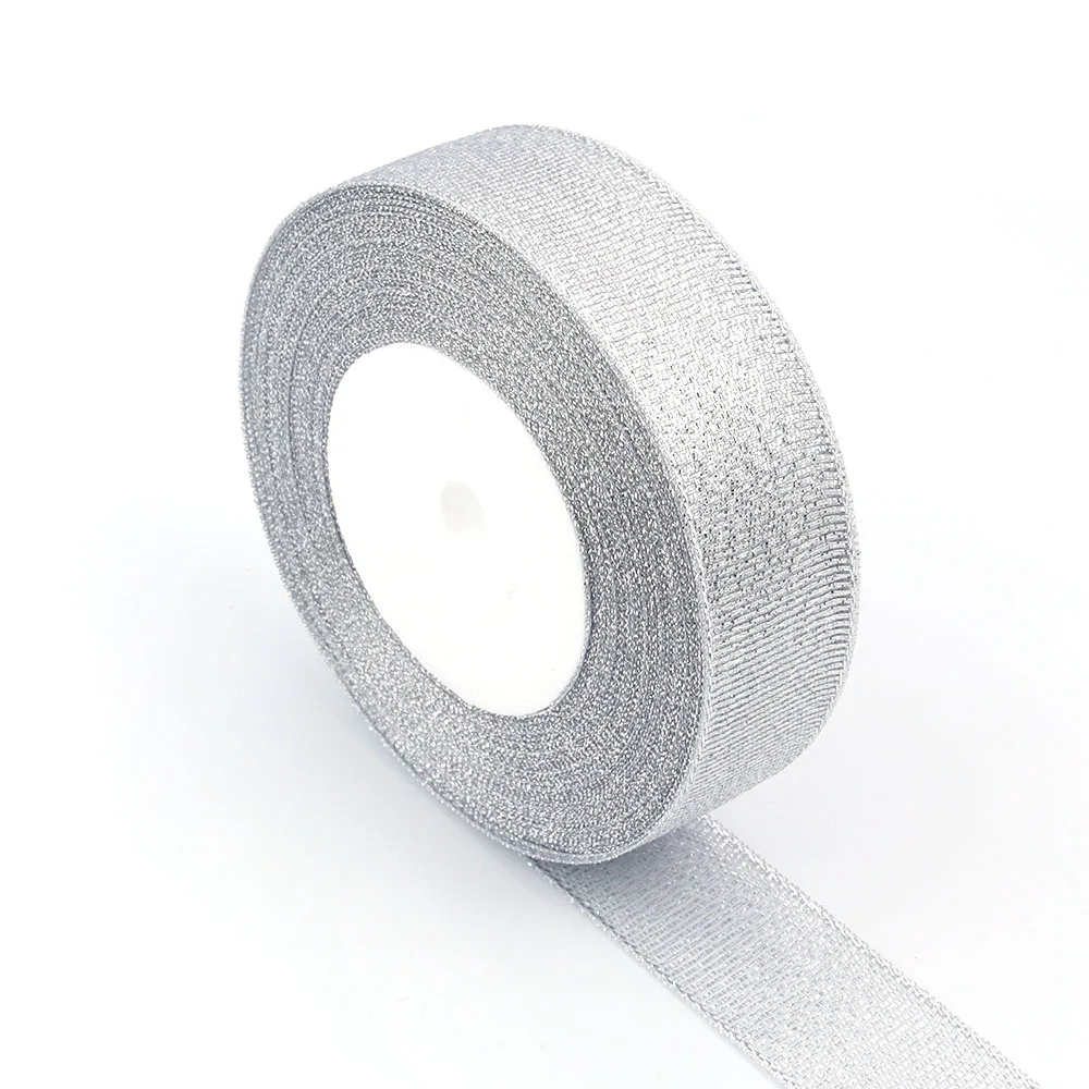 Silver Gold Glitter Silk Satin Ribbon for Party and Home Decorations - 25 Yards