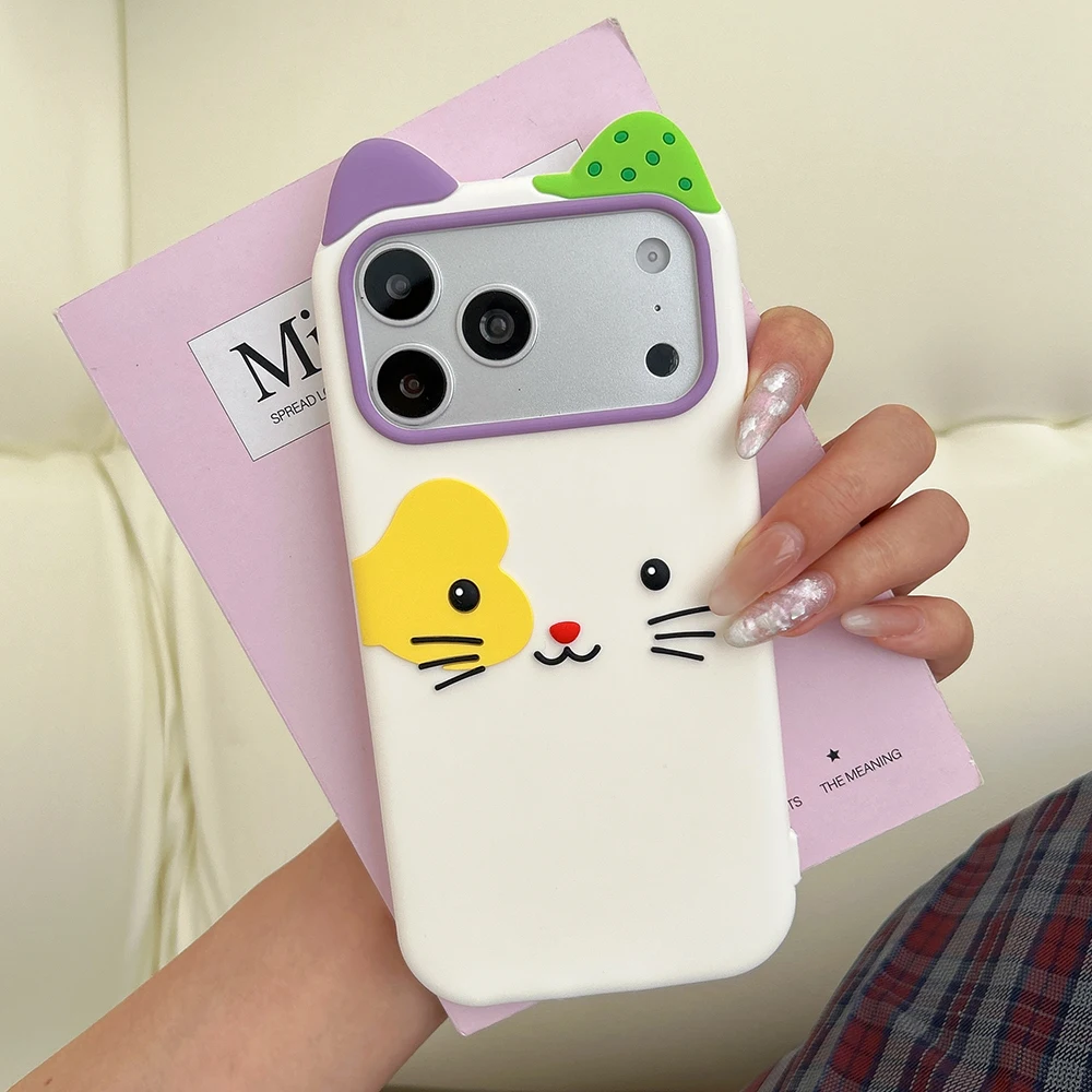 Kawaii 3D Cartoon Cat Soft Silicone Phone Case - Cute Shockproof Cover with Handstrap