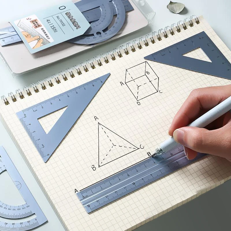 Metal Rulers 4pcs/set DIY Drawing Measuring Triangle Ruler for Kids Kawaii Learning Straight Ruler Set School Office Supplies ruler set