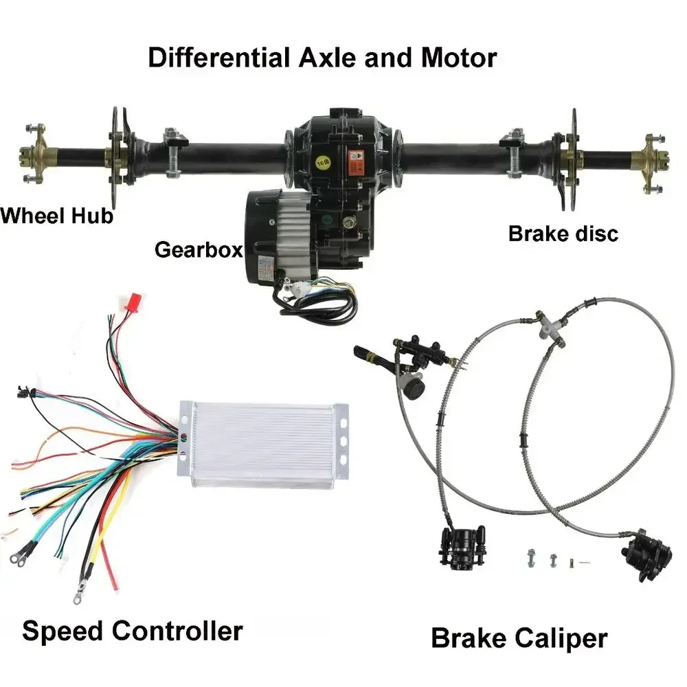 

30" Go Kart Rear Axle Kit 48V 1000W Electric Differential Motor Controller &Brake Caliper for ATV Quad Go Kart Cart Trike