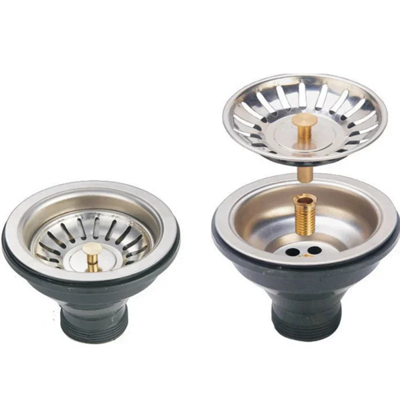 Kitchen Sink Drain Strainer Assembly Sink Strainer With Removable Basket And Water Stopper, Single, Stainless Steel