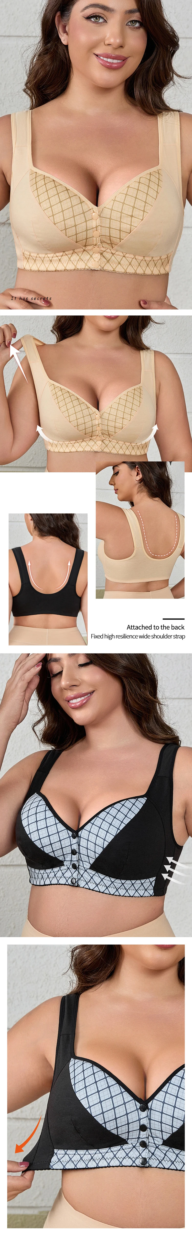 CINOON Women Plus Size Front Closure Wireless Bra Printed Wide Straps Lift Gather Full Coverage Everyday Breathable Soft Intimat