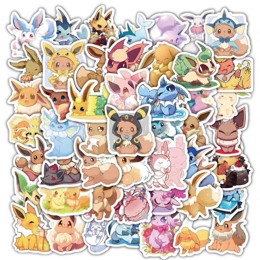 

10/30/60pcs Cute Pokemon Anime Eevee Stickers Kawaii Cartoon Graffiti Decals Skateboard Diary Phone Waterproof Sticker Wholesale