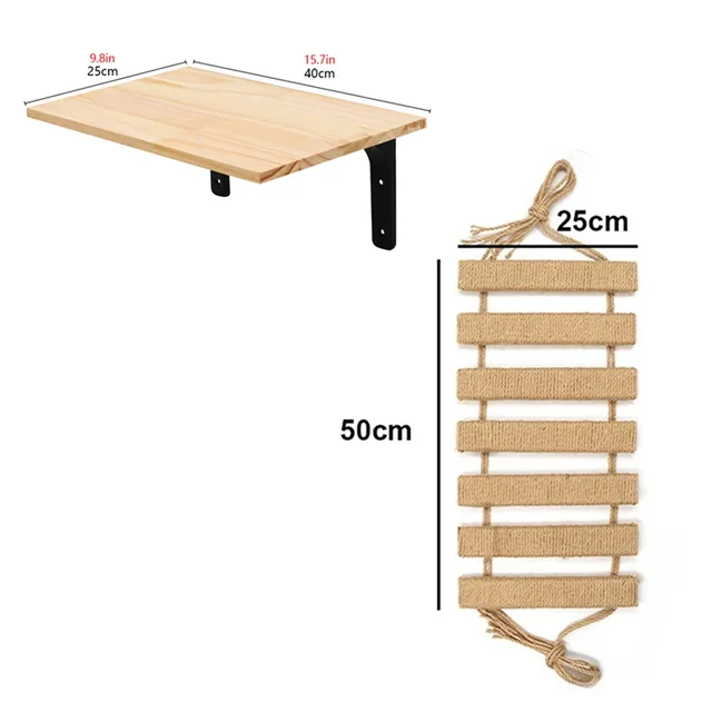 Wall-Mounted Wooden Cat Climbing Tree with Hammock & Scratching Post 10