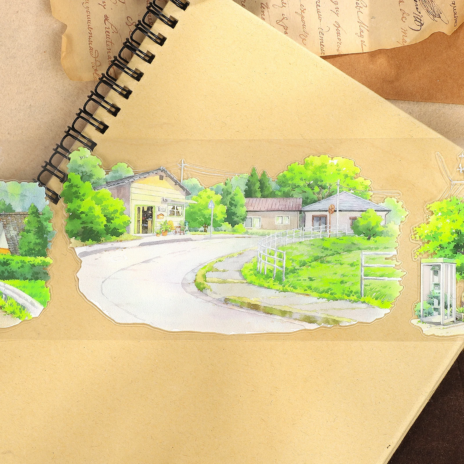 80mm * 5m 빈티지 여름 마을 거리 나무 풍경 PET 테이프 크리 에이 티브 DIY 저널 재료 콜라주 스크랩북 편지지