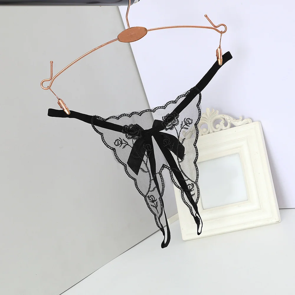 Open Thongs for Women Crotchless Embroidery G String Tanga Lace Briefs Transparent Sexy Lingerie women lingerie