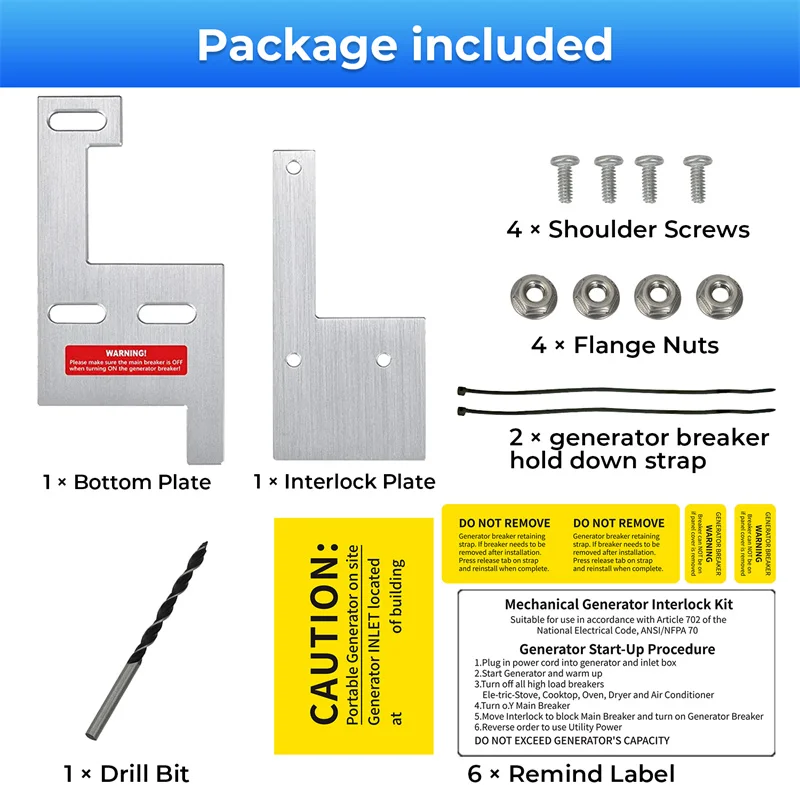 Generator Interlock Kit for GE General Electeric Vertical Main 150 or 200 Amp Panels 2 1/4 Inches Installation Spacing