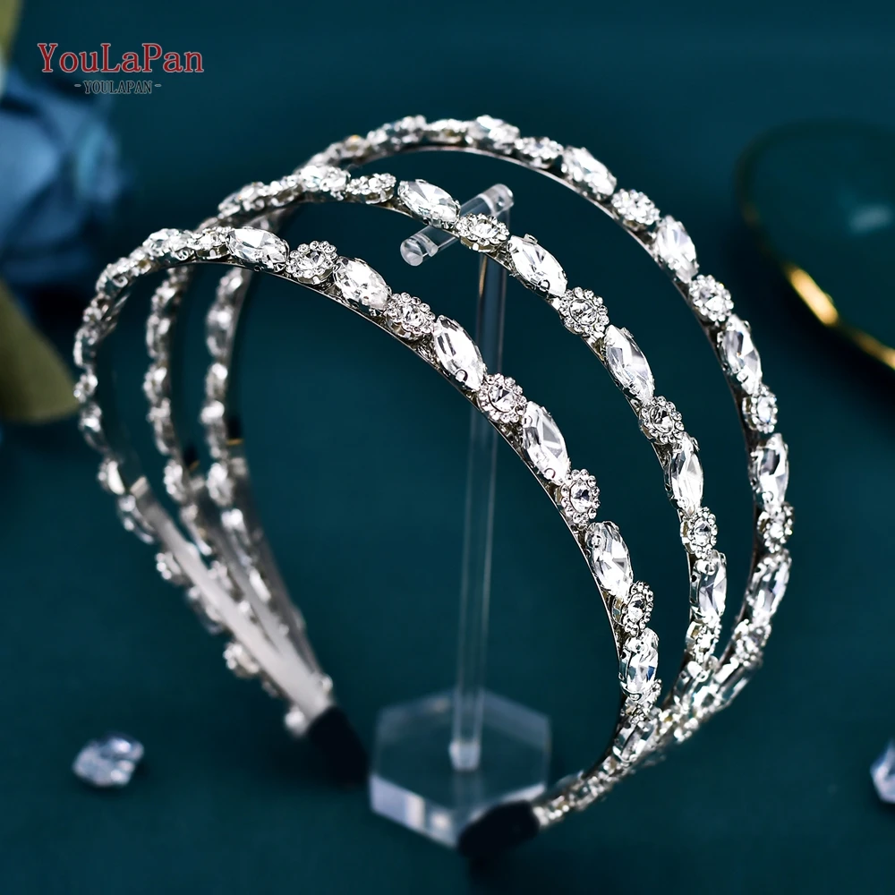 YouLaPan Sparking Rhinestone Wedding Headband Multilayer Crystal Bridal Headpiece Wedding Hair Accessories Party Tiara HP597