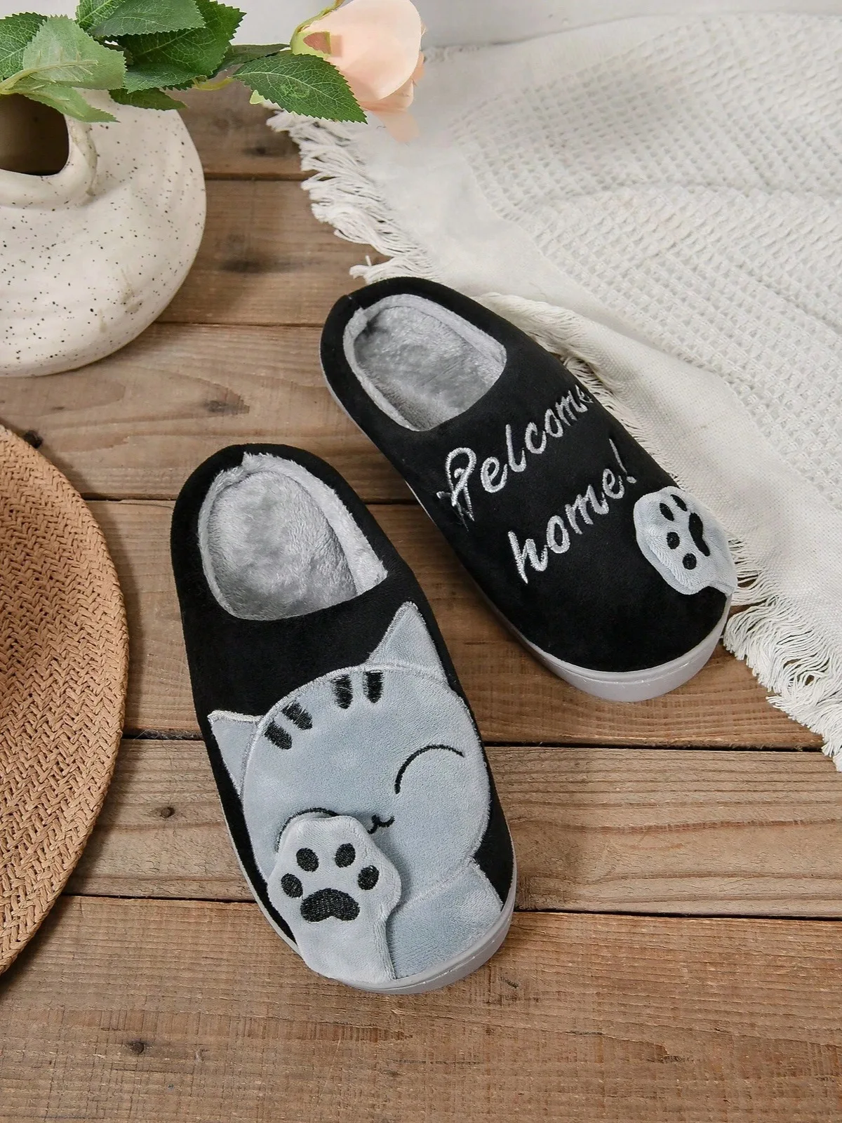 2024 New Arrival Women's Cartoon Lucky Cat Couple Slippers With For Autumn And Winter, Indoor Warm Home Shoes 6