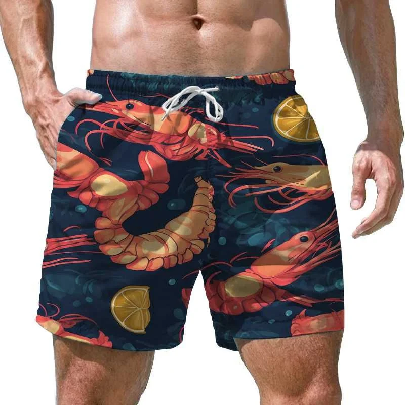 

Summer Cartoon 3D Printed Seafood Lobster Beach Shorts Men Kids Loose Casual Short Pants Holiday Quick Dry Surfing Board Shorts