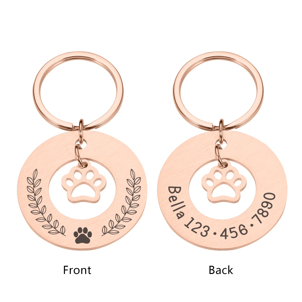 Anti-lost ID Tags Personalized Engraving Pets Cat Name Tags Pendant Customized Dog Tag Collar Nameplate Stainless Steel Keychain 