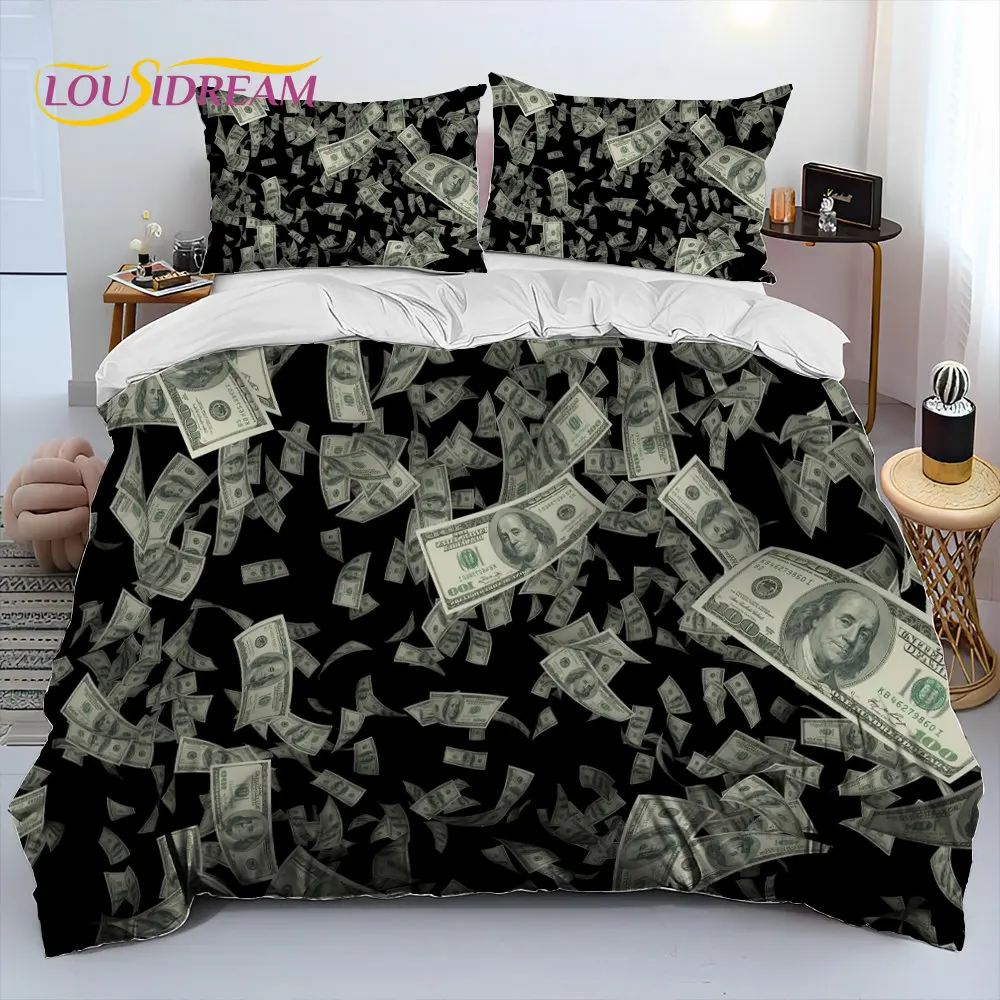 3DIllusionDollarEuroMoneyPatternBeddingSetDuvetCoverBedSet