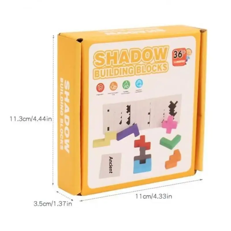 1 Set Geometric Shape Sorting Toy Wooden Shadow Matching Puzzle Toys With Colorful Building Blocks And Double-sided Cards