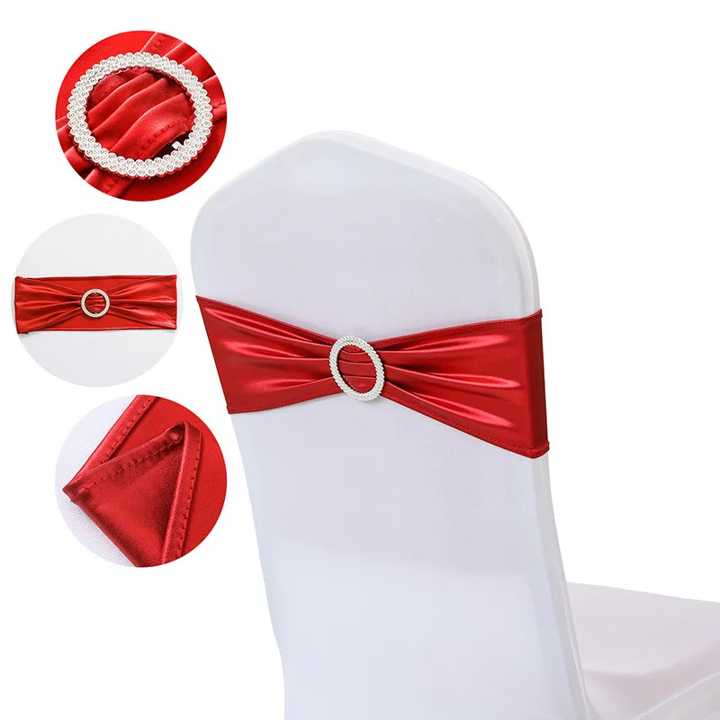 

10 Pcs Metallic Gold Chair Sashes Wedding Chair Decoration Spandex Chair Cover Band With Round Buckle for Party Decor